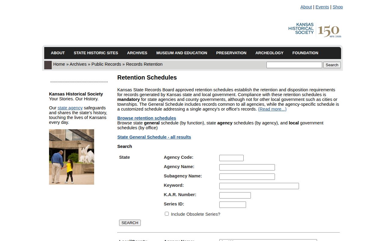 Kansas retention schedules for Saline County booking records
