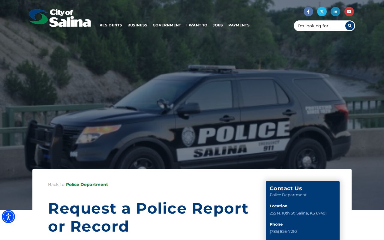 Salina Police booking and arrest records request page