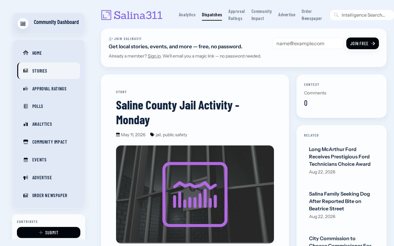 Saline County jail activity news report from Salina311